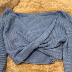 Urban Outfitters Blue V-Neck Twist Sweater
